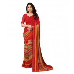 Women's Georgette Printed Saree With Unstitched Blouse 5.5Mtr (Red)