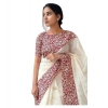 Women's Linen Printed Saree With Unstitched Blouse 5.5Mtr (White) Women's Linen Printed Saree With Unstitched Blouse 5.5Mtr (White)