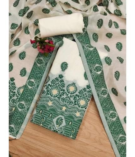 Women's Banarasi Silk Printed Unstitched Salwar Suit Material With Dupatta (Bottle Green, 3Mtrs)