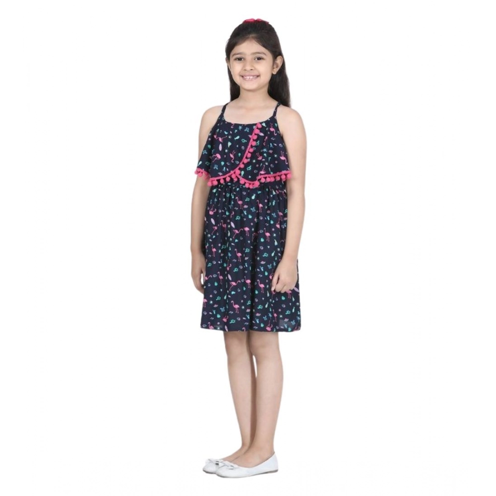 Girl's Rayon Flamingo Print Sleeveless Dress (Black) Girl's Rayon Flamingo Print Sleeveless Dress (Black)
