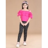 Girl's Cotton Floral Elasticated Jegging and Top Set (Pink)