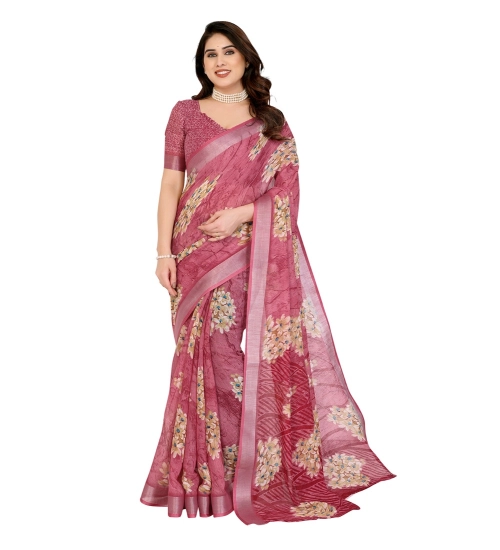 Women's Georgette Printed Saree With Unstitched Blouse 5.5Mtr (Pink)