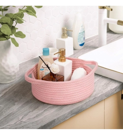 Cotton 8x3 Inch Round Bedside Organizer (Pink) Cotton 8x3 Inch Round Bedside Organizer (Pink)