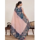 Women's Linen Floral Printed Saree With Unstitched Blouse 5.5Mtr (Peach Pink)
