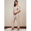 Women's Polyester Shimmer Self Design Short Sleeve Jumpsuit (Gold)