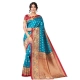 Women's Litchi silk Printed Saree With Unstitched Blouse 5-6 Mtrs (Blue) Women's Litchi silk Printed Saree With Unstitched Blouse 5-6 Mtrs (Blue)