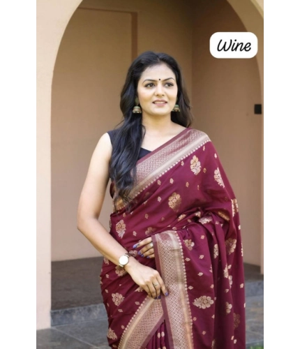 Women's Soft Lichi Silk Printed Saree With Unstitched Blouse 5.5Mtr (Wine) Women's Soft Lichi Silk Printed Saree With Unstitched Blouse 5.5Mtr (Wine)