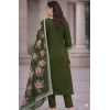 Women's Chanderi Silk Ethnic Motif V-Neck 3/4th Sleeve Kurti With Pant Dupatta Set (Mahendi)