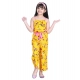 Girl's Polyester Crepe Floral Shoulder Straps Jumpsuit (Yellow-Pink) Girl's Polyester Crepe Floral Shoulder Straps Jumpsuit (Yellow-Pink)