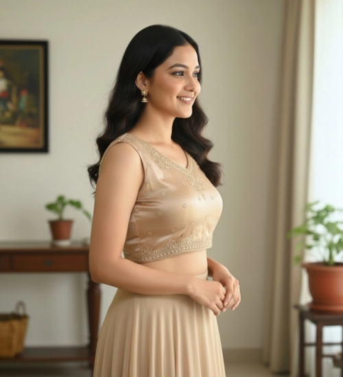 Women's Zimmi Choo Embroidered V-Neck Padded Blouse (Beige 38 Ready (Self Alterable 36–40)