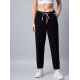 Women's Cotton Twill Solid Elasticated Trousers (Black)