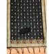 Women's Banarasi Silk Printed Unstitched Salwar Suit Material With Dupatta (Black, 3Mtrs)
