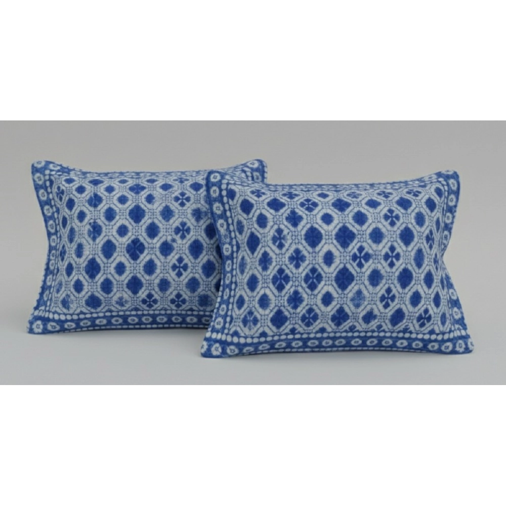 Fleece Geometric Double Polar Warm Bedsheet with 2 Pillow Cover (Blue)