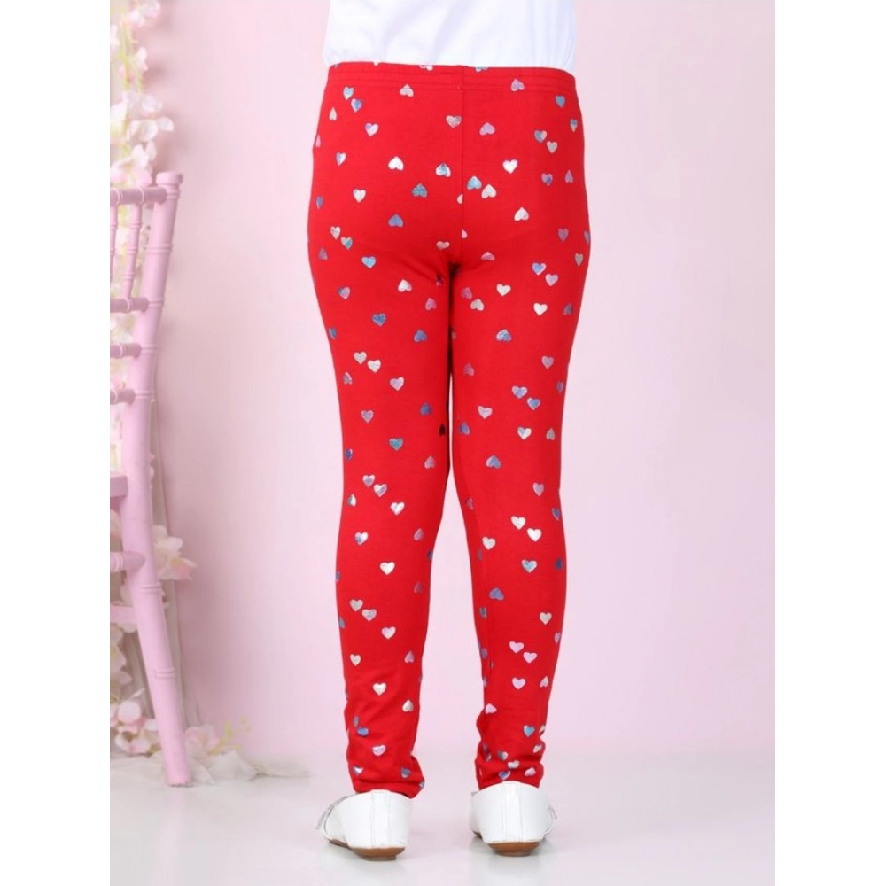Girl's Cotton Lycra Embellished Elasticated Leggings (Red) Girl's Cotton Lycra Embellished Elasticated Leggings (Red)