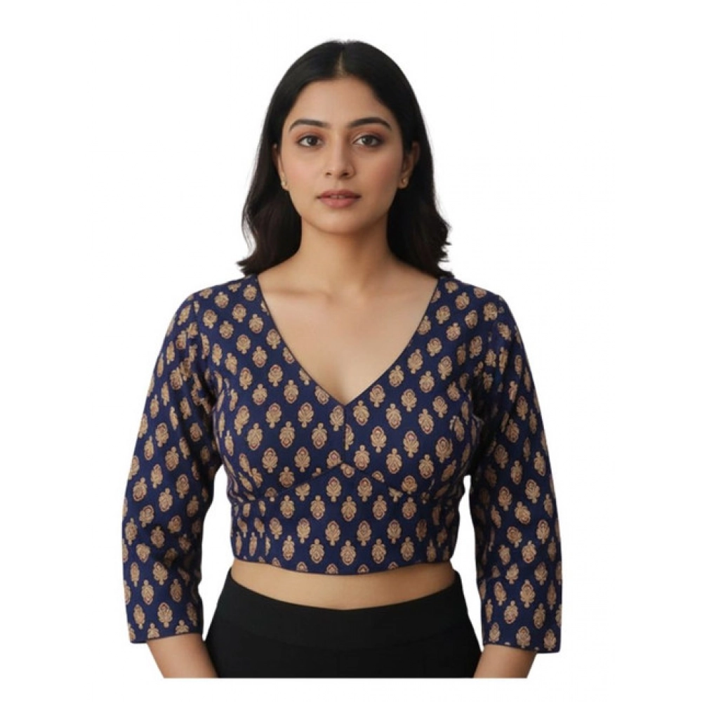 Women's Ajrakh Cotton Printed Halter Neck Padded Blouse (Navy 38 Ready (Self Alterable 36–40)