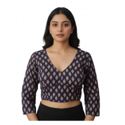 Women's Ajrakh Cotton Printed Halter Neck Padded Blouse (Navy 38 Ready (Self Alterable 36–40)