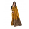 Women's Soft Lichi Silk Printed Saree With Unstitched Blouse 5.5Mtr (Mustard )