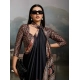Women's Satin Crepe Printed Saree With Unstitched Blouse 5.5Mtr (Black)