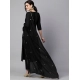 Women's Tesla Silk Embroidered U-Neck Kurti With Pant Dupatta Set (Black)