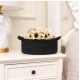 Cotton 8x3 Inch Round Bedside Organizer (Black)