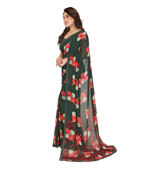 Women's Georgette Printed Saree With Unstitched Blouse 5.5Mtr (Green)