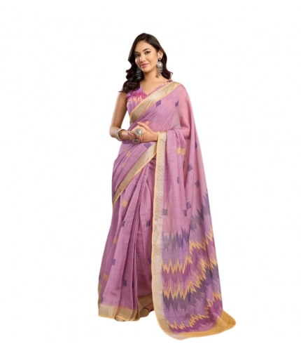 Women's Faux Linen Floral Ready to wear Saree With Unstitched Blouse 5.5Mtr (Lavender) Women's Faux Linen Floral Ready to wear Saree With Unstitched Blouse 5.5Mtr (Lavender)