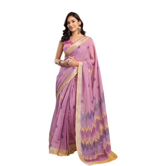 Women's Faux Linen Floral Ready to wear Saree With Unstitched Blouse 5.5Mtr (Lavender)