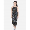 Girl's Rayon Flamingo Print Sleeveless Jumpsuit (Black-Multicolor)