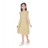 Girl's Twill Printed Short Sleeve Round Neck Dress (Yellow)