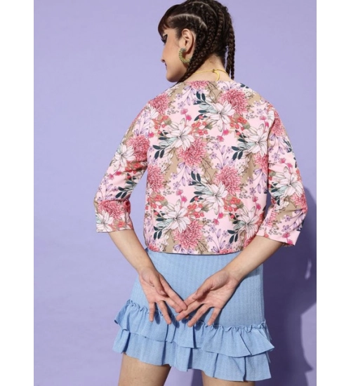 Women's Polyester Floral 3-4th Sleeves Shrug (Peach) Women's Polyester Floral 3-4th Sleeves Shrug (Peach)