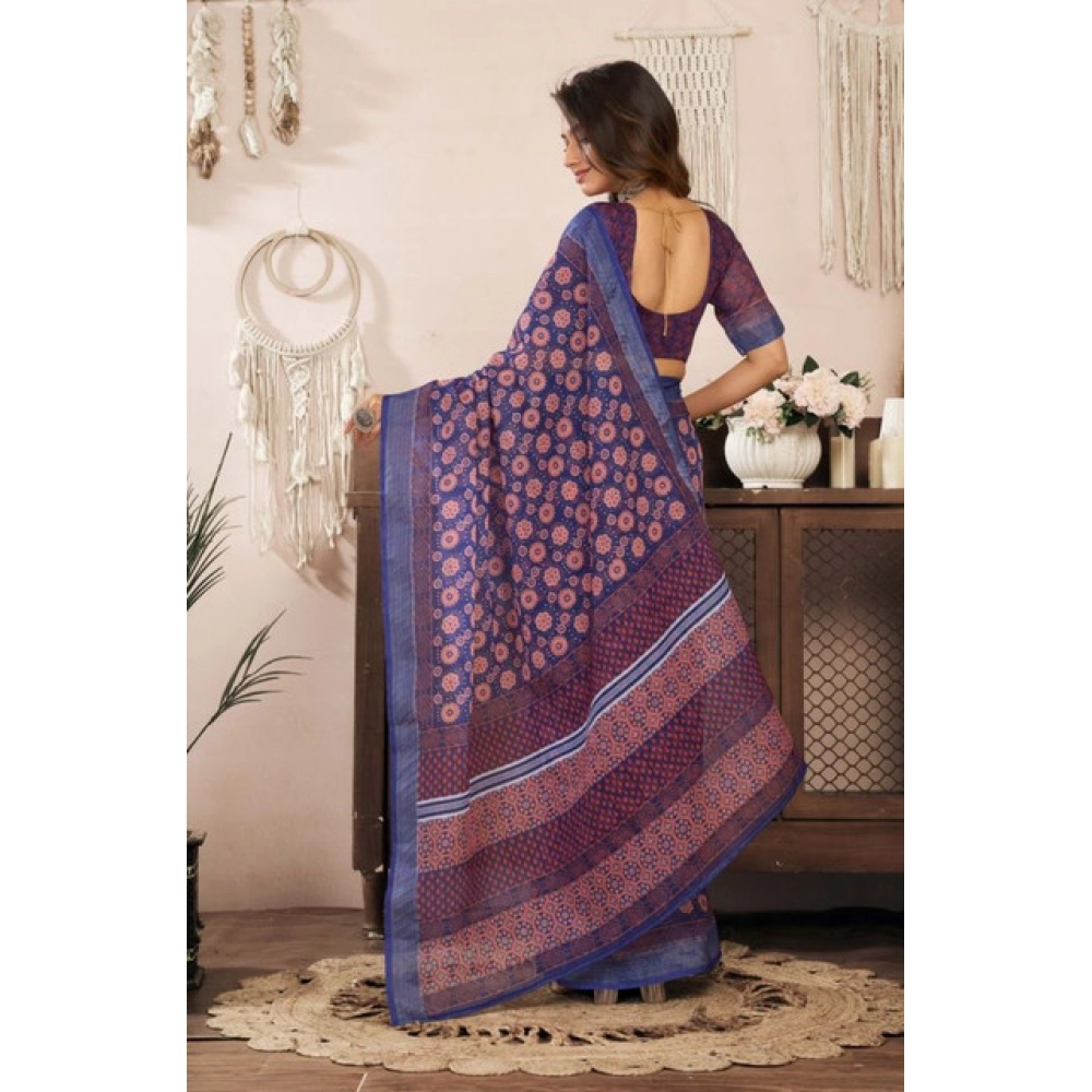 Women's Faux Linen Floral Print Ready to wear Saree With Unstitched Blouse 5.5Mtr (Dark_NavyBlue) Women's Faux Linen Floral Print Ready to wear Saree With Unstitched Blouse 5.5Mtr (Dark_NavyBlue)