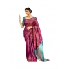 Women's Soft Lichi Silk Printed Saree With Unstitched Blouse 5.5Mtr (Purple)