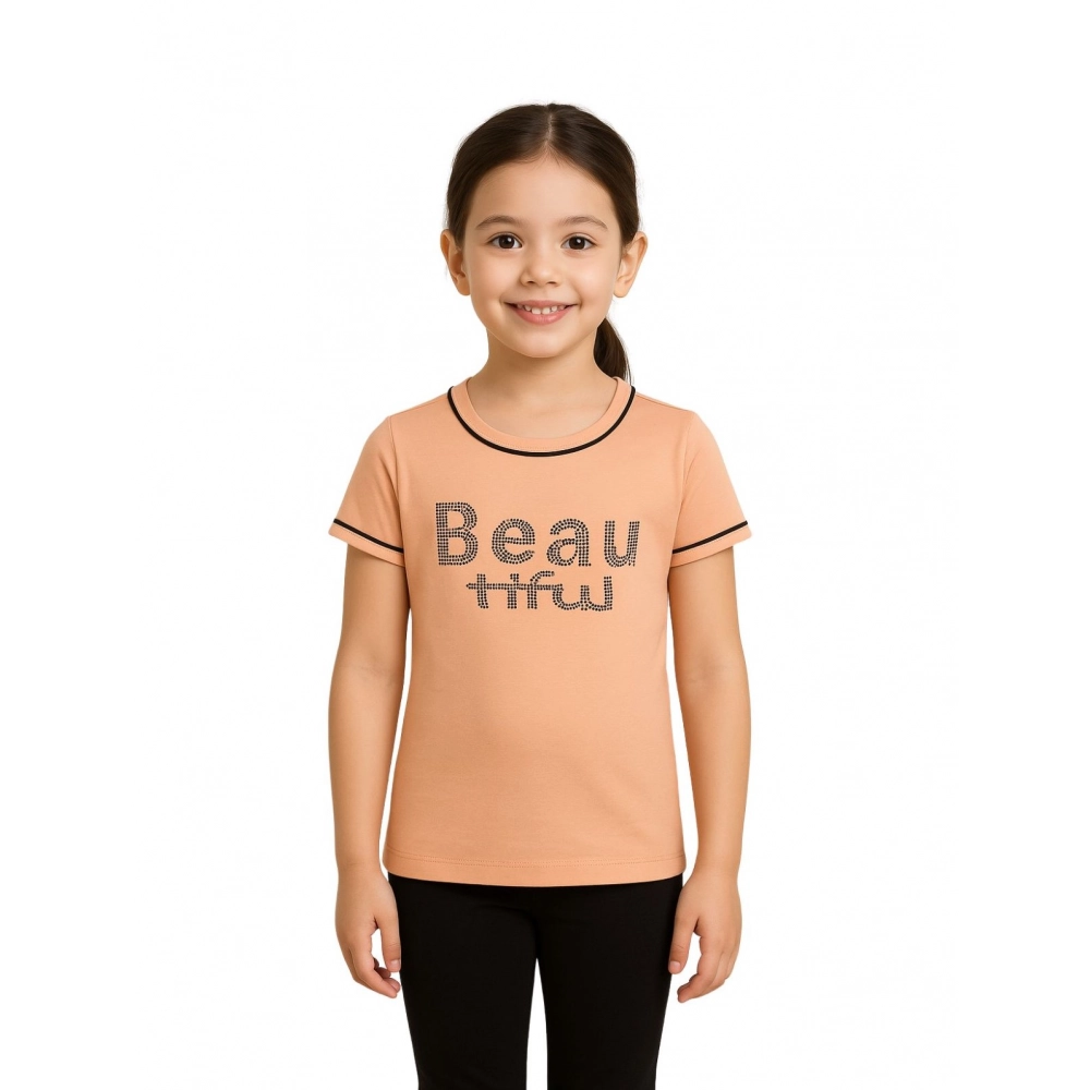 Girl's Cotton Printeded Round Neck T-Shirt (Sandal Beach)