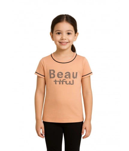 Girl's Cotton Printeded Round Neck T-Shirt (Sandal Beach)