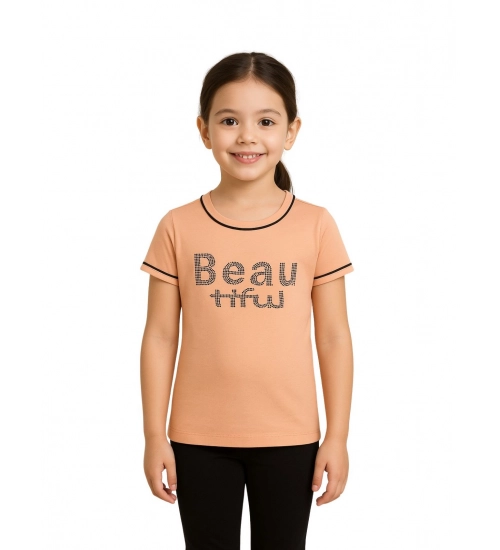 Girl's Cotton Printeded Round Neck T-Shirt (Sandal Beach)