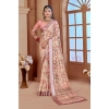 Dropship Women's Printed Cotton Linen Saree withPrinted  Saree With Unstitched Blouse (Beige, 5-6Mtrs)