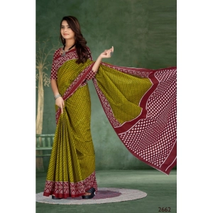Generic Women's Soft Pure Cotton Printed Saree With Unstitched Blouse 5.5Mtr (Mehendi green)