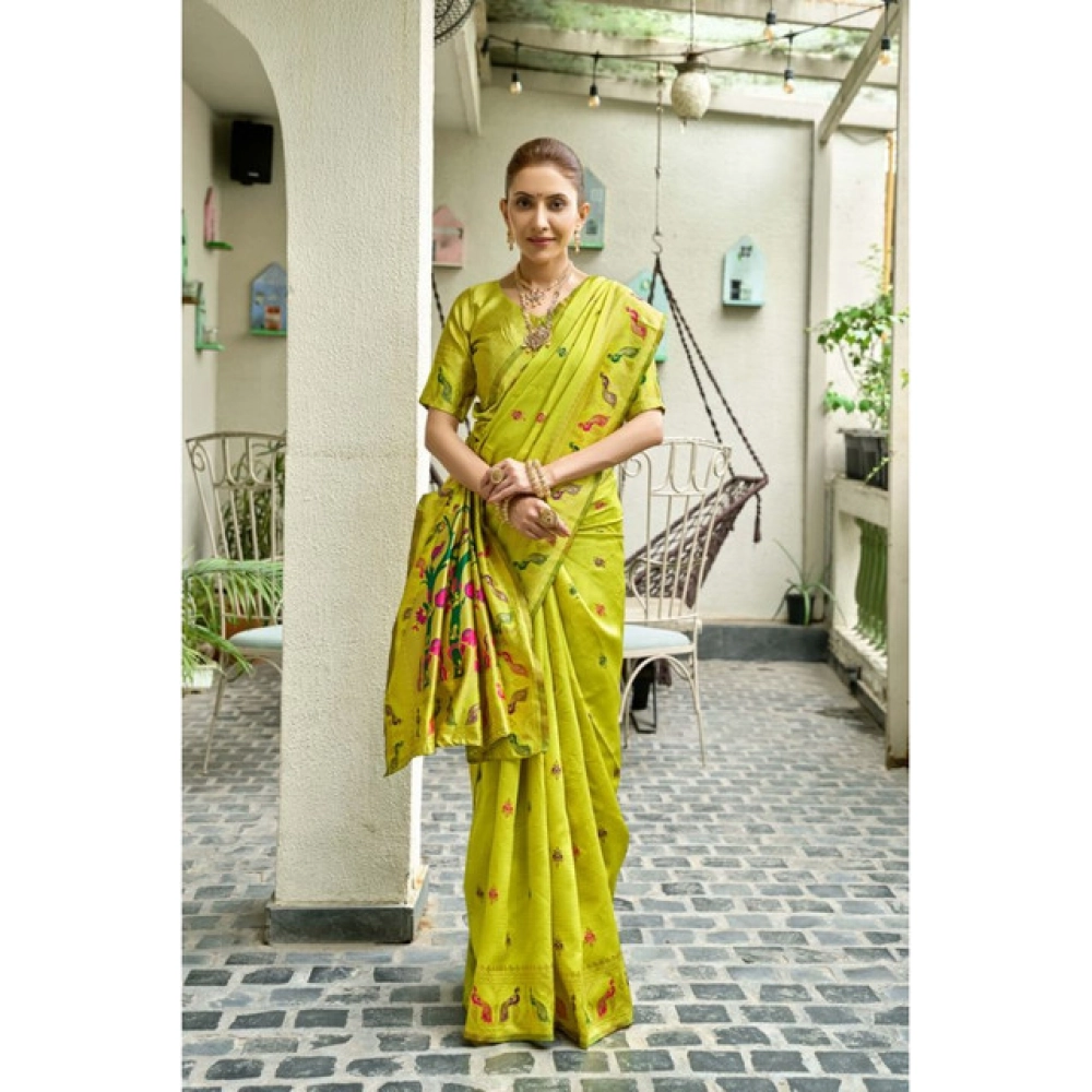 Women's Silk Blend Woven Saree With Unstitched Blouse 5.5 Mtr (Lime) Women's Silk Blend Woven Saree With Unstitched Blouse 5.5 Mtr (Lime)