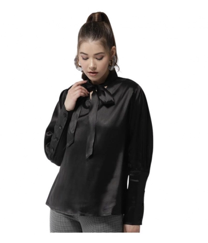 Women's Polyester Solid Long Sleeves Top (Black)