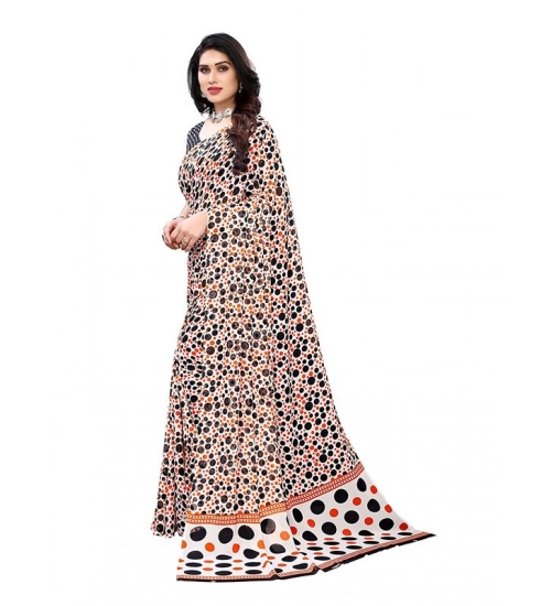 Women's Georgette Printed Saree With Unstitched Blouse 5.5Mtr (Orange)