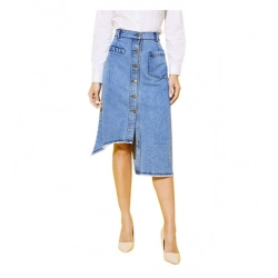 Women's Denim Hi Lo Buttoned Skirt (Blue)