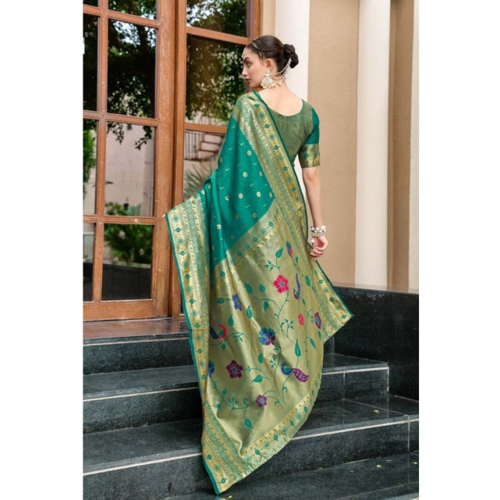 Women's Silk Blend Paithani Weaving Saree With Unstitched Blouse 5.5Mtr (Green)