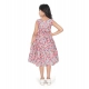 Girl's Digital Chicken Printed Sleeve Less Round Neck Dress (Pink)