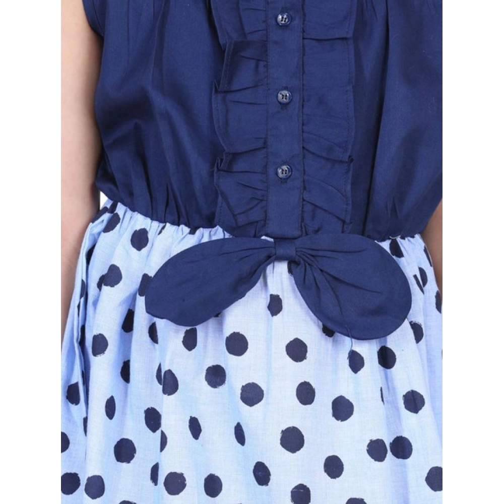 Girl's Denim Polka Sleeveless Dress (Blue) Girl's Denim Polka Sleeveless Dress (Blue)
