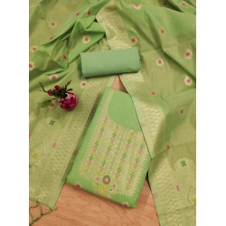 Women's Banarasi Silk Printed Unstitched Salwar Suit Material With Dupatta (Pista, 3Mtrs)