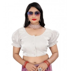Women's Jimmy Solid Designer Neck Elastic Sleeve Readymade Blouse (White 38 , Alterable up to 42)-PID65836