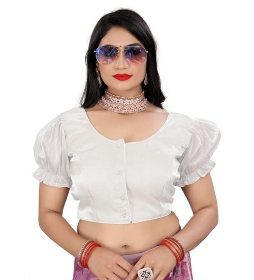 Women's Jimmy Solid Designer Neck Elastic Sleeve Readymade Blouse (White 38 , Alterable up to 42)-PID65836