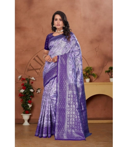 Women's Banarasi Silk Jaquard Woven Saree With Unstitched Blouse 5.5Mtr (Purple)