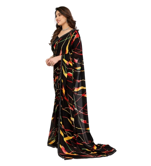 Women's Georgette Printed Saree With Unstitched Blouse 5.5Mtr (Black)