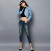 Women's Denim Solid 3-4th Sleeves Shrug (Blue)